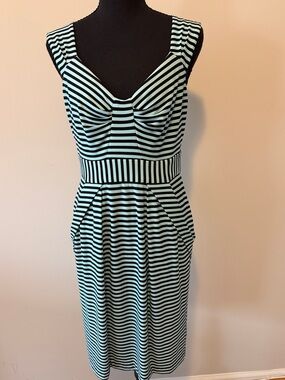 Roz & Ali Mint and Black Striped Sleeveless Fit-and-Flare Dress